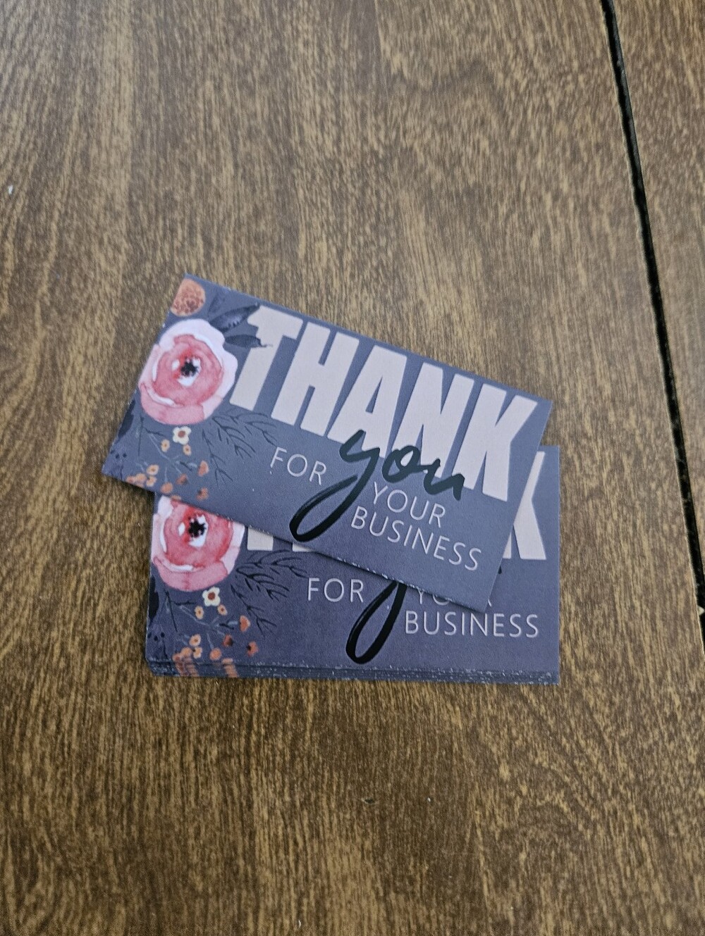 Thank You Floral Business Cards - Black with Pink Accents